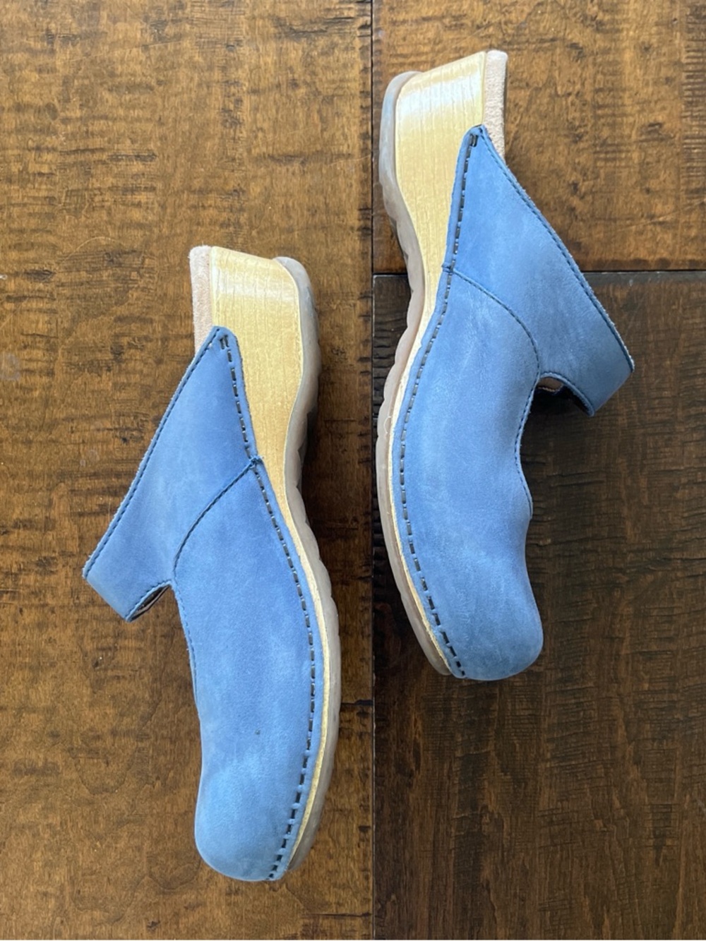 Dansko Martina Mary Jane blue suede clogs with gold buckles EU 37 US 7 - Picture 3 of 5